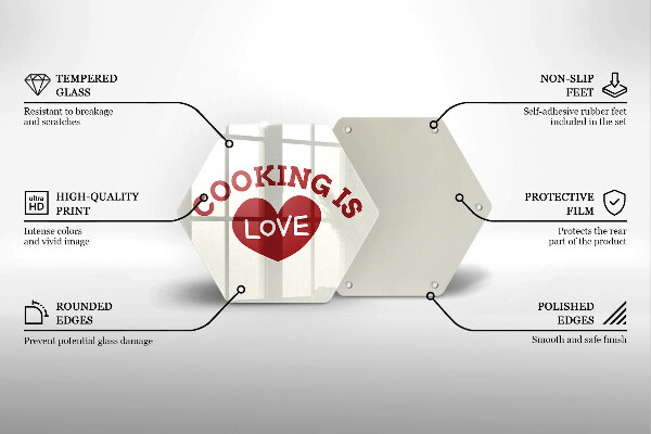 Tábua de corte de vidro A inscrição Cozinhar é amor