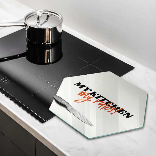 Tábua de cortar de vidro A inscrição Minha cozinha minhas regras