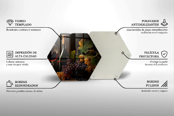 Tábua de corte de vidro Um copo de vinho e uvas