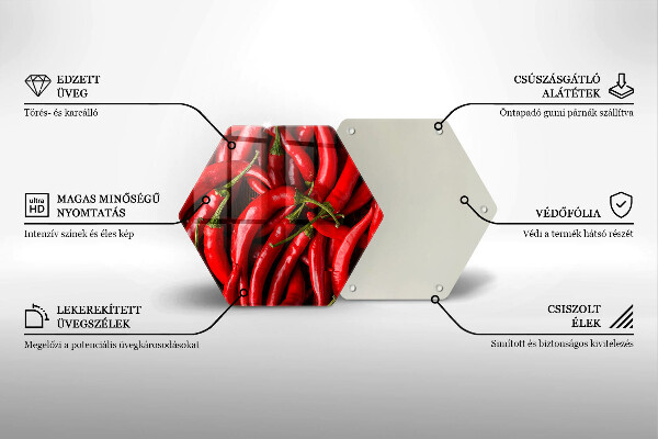 Tábua de corte de vidro Pimentas picantes