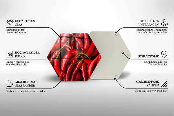 Tábua de corte de vidro Pimentas picantes