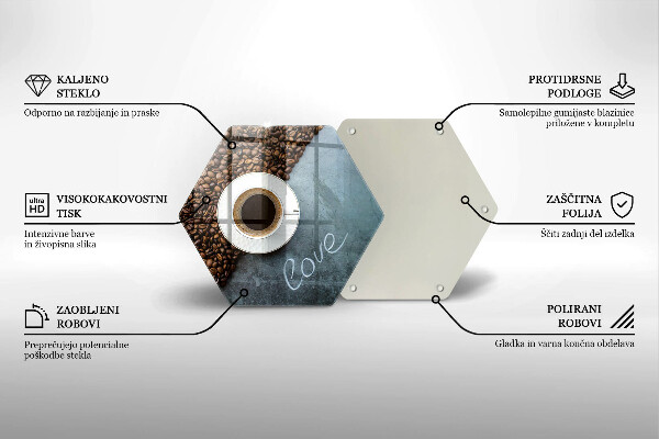 Tábua de vidro Grãos de café e uma xícara