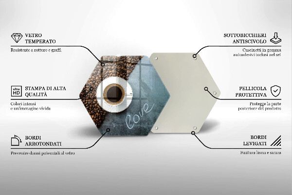 Tábua de vidro Grãos de café e uma xícara
