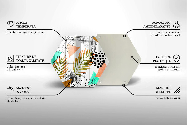 Tábua de corte de vidro Padrão de folha Boho