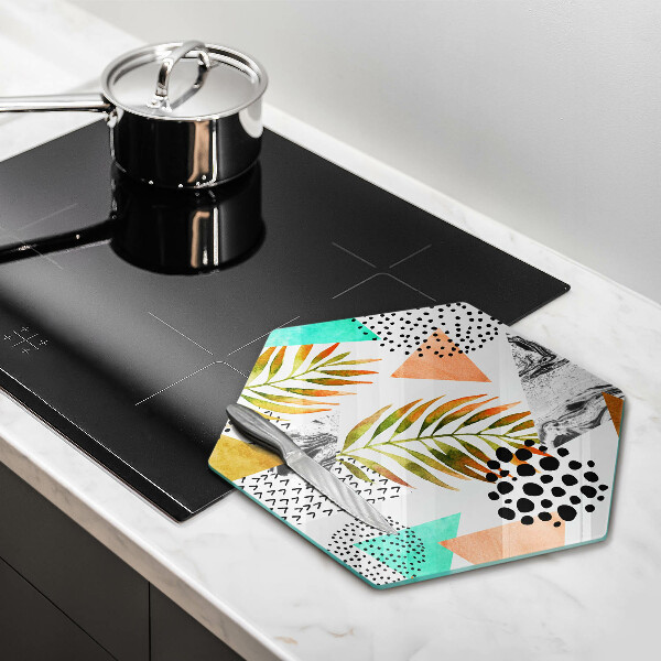 Tábua de corte de vidro Padrão de folha Boho