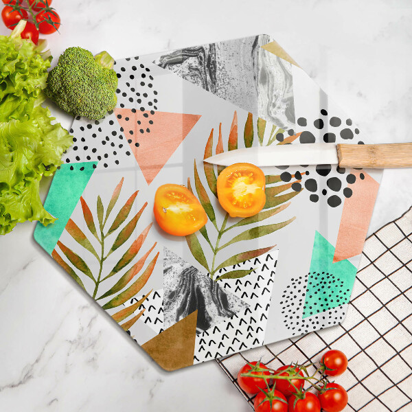 Tábua de corte de vidro Padrão de folha Boho