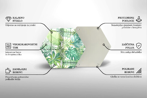 Tábua de vidro Folhas boho em aquarela