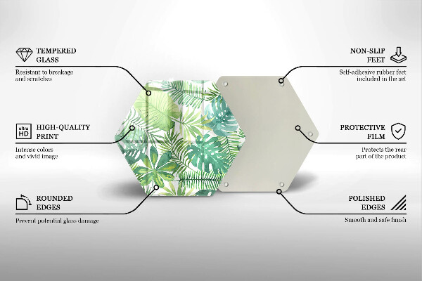 Tábua de vidro Folhas boho em aquarela