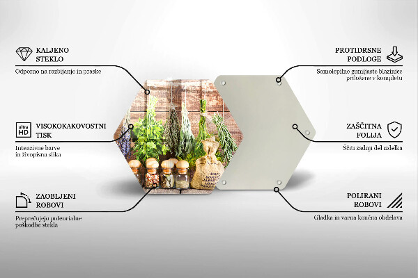 Tábua de corte de vidro Ervas, especiarias e madeira