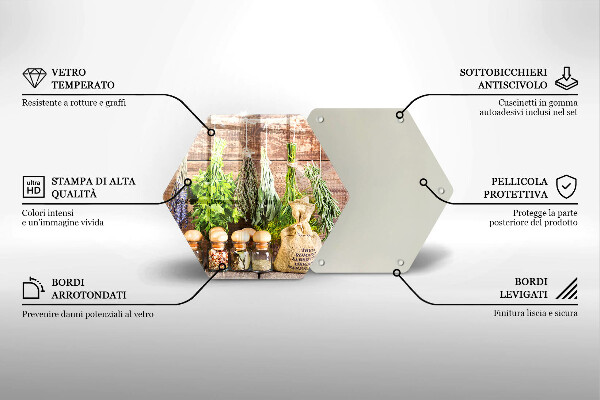 Tábua de corte de vidro Ervas, especiarias e madeira