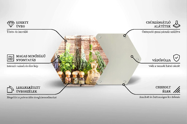 Tábua de corte de vidro Ervas, especiarias e madeira