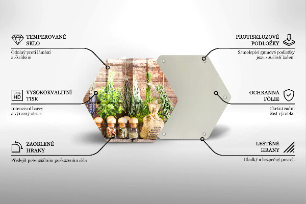 Tábua de corte de vidro Ervas, especiarias e madeira