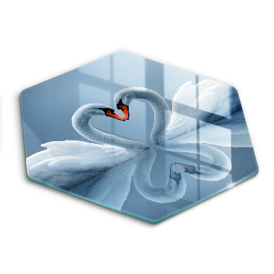 Tábua de vidro Coração de dois cisnes