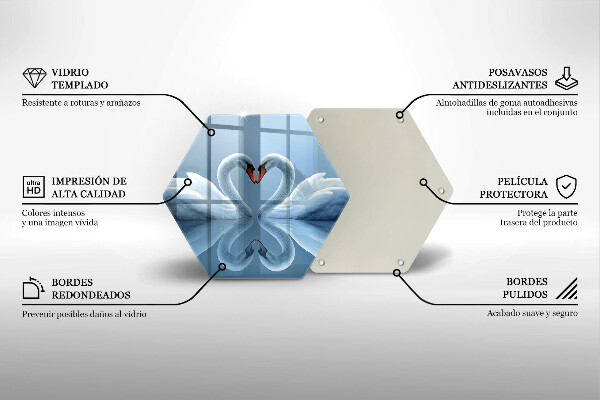 Tábua de vidro Coração de dois cisnes