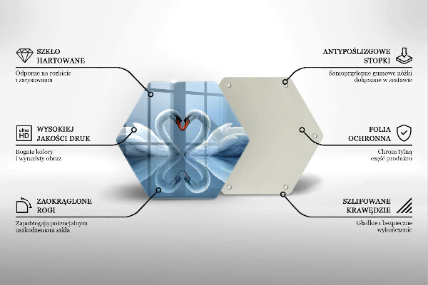 Tábua de vidro Coração de dois cisnes