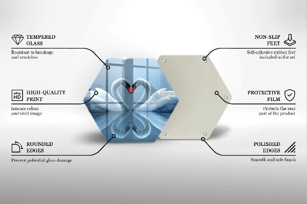 Tábua de vidro Coração de dois cisnes