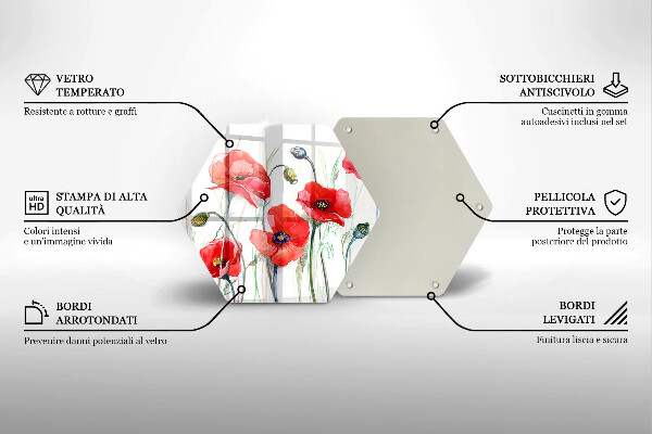 Tábua de cortar alimentos flores de papoulas vermelhas