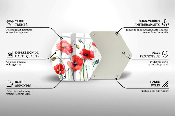 Tábua de cortar alimentos flores de papoulas vermelhas
