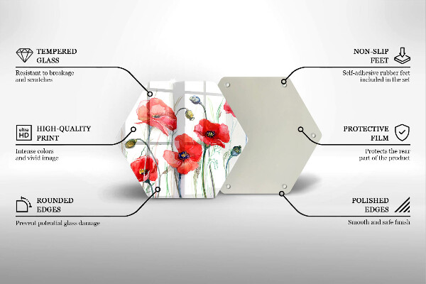Tábua de cortar alimentos flores de papoulas vermelhas