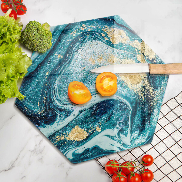 Tábua de cortar Azul abstrato dourado