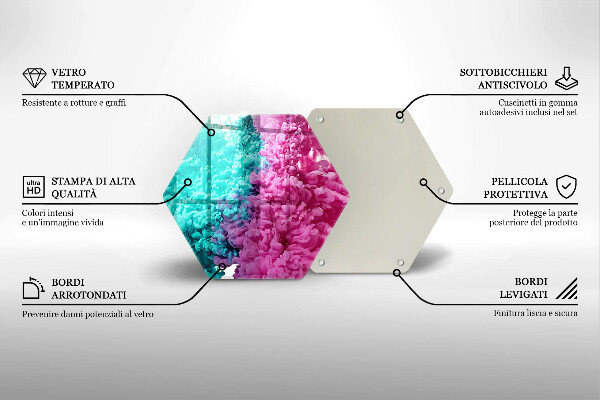Tábua de cortar de vidro Fumaça rosa-turquesa
