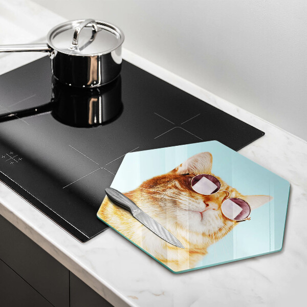 Tábua para corte Um gato ruivo com óculos