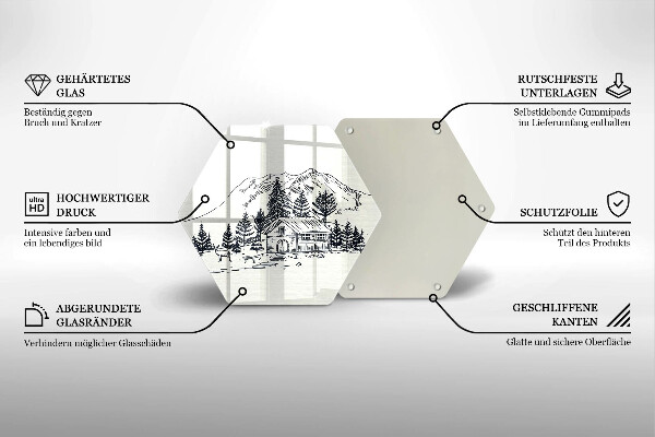 Tábua cozinha Desenho de uma casa de campo nas montanhas