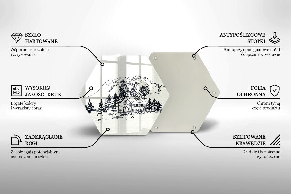 Tábua cozinha Desenho de uma casa de campo nas montanhas