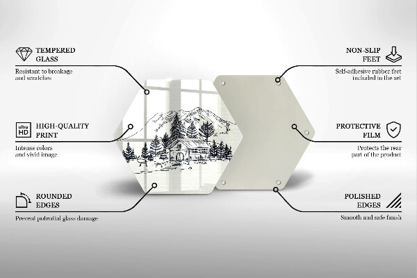 Tábua cozinha Desenho de uma casa de campo nas montanhas