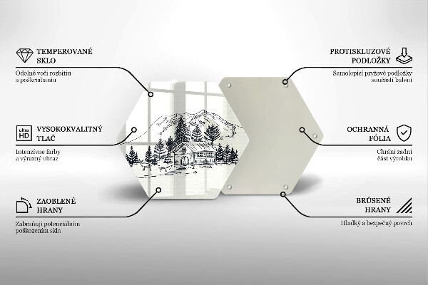 Tábua cozinha Desenho de uma casa de campo nas montanhas