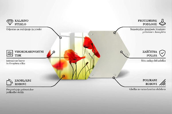 Tábua de corte de vidro Flores de papoula vermelha