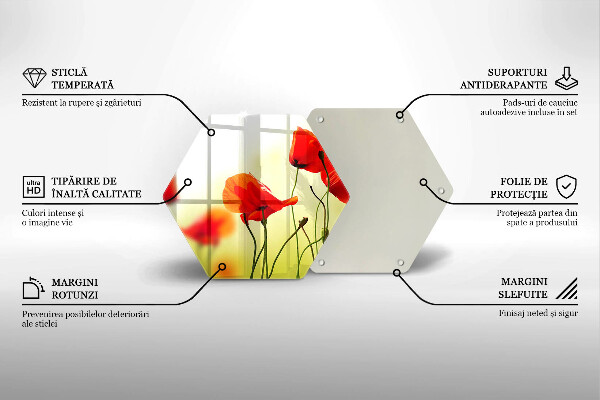 Tábua de corte de vidro Flores de papoula vermelha