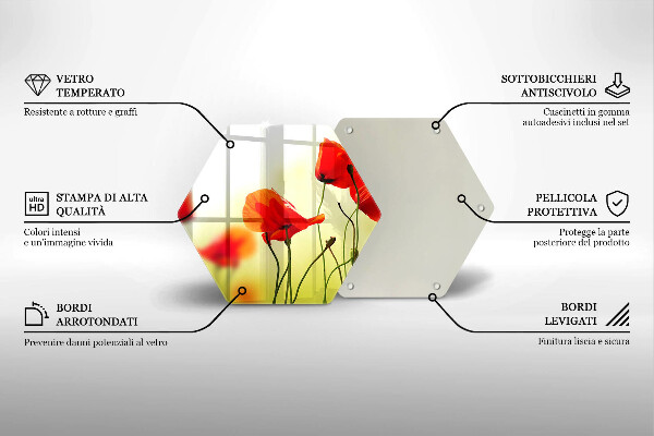Tábua de corte de vidro Flores de papoula vermelha