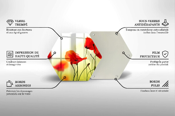Tábua de corte de vidro Flores de papoula vermelha