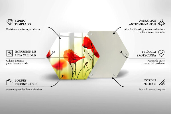 Tábua de corte de vidro Flores de papoula vermelha