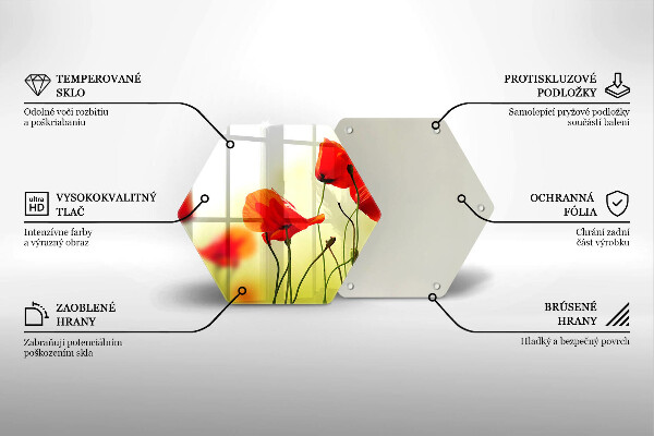 Tábua de corte de vidro Flores de papoula vermelha