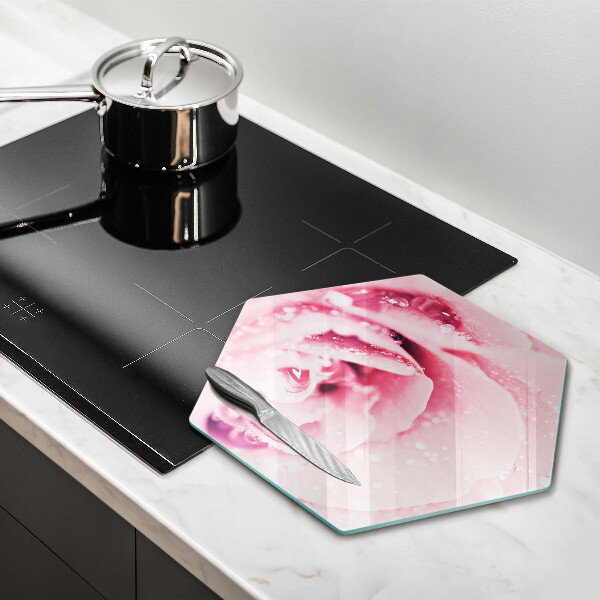 Tábua para corte Gotas de orvalho e flor de rosa