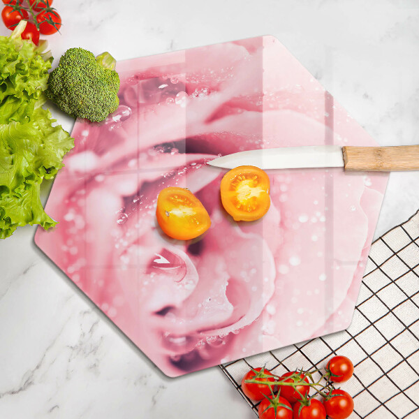 Tábua para corte Gotas de orvalho e flor de rosa