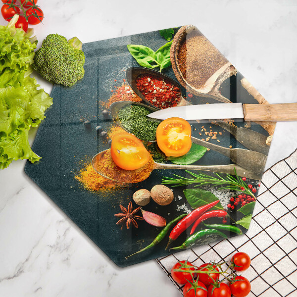 Tábua de corte de vidro Colheres de tempero de cozinha