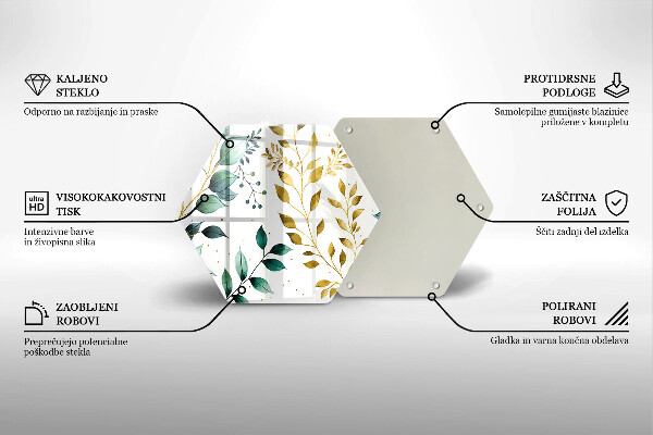 Tábua de cortar de vidro Folhas verdes e douradas