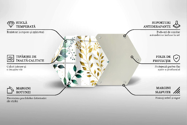 Tábua de cortar de vidro Folhas verdes e douradas