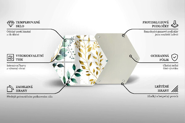 Tábua de cortar de vidro Folhas verdes e douradas