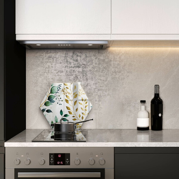 Tábua de cortar de vidro Folhas verdes e douradas