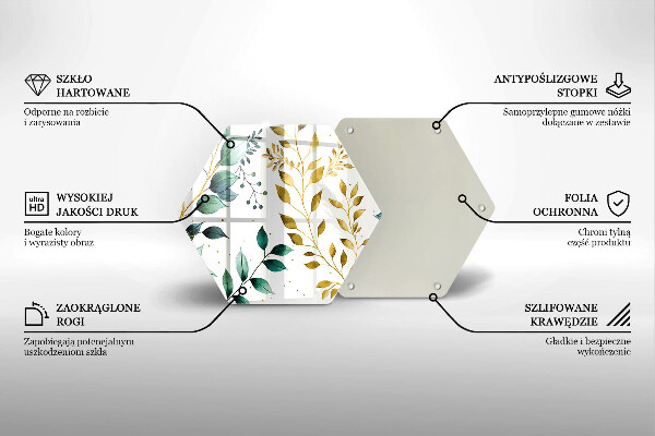 Tábua de cortar de vidro Folhas verdes e douradas