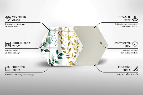 Tábua de cortar de vidro Folhas verdes e douradas