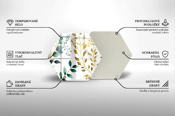 Tábua de cortar de vidro Folhas verdes e douradas