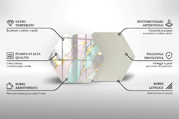 Tábua de corte de vidro Mármore pastel