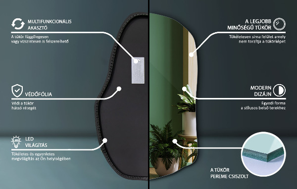 Espelho assimétrico com led único 100x65 cm