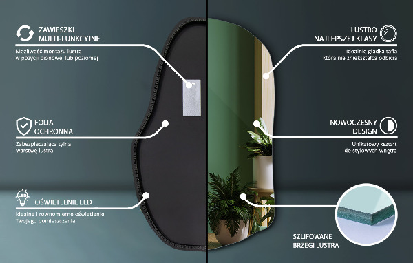 Espelho irregular com led único 70x46 cm