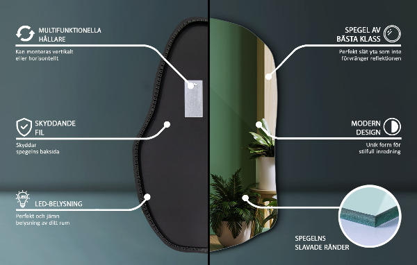 Espelho irregular com led único 70x46 cm